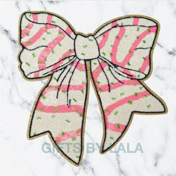 Coquette Pink Christmas Bow Sequin Patch Trendy - Picture 1 of 2